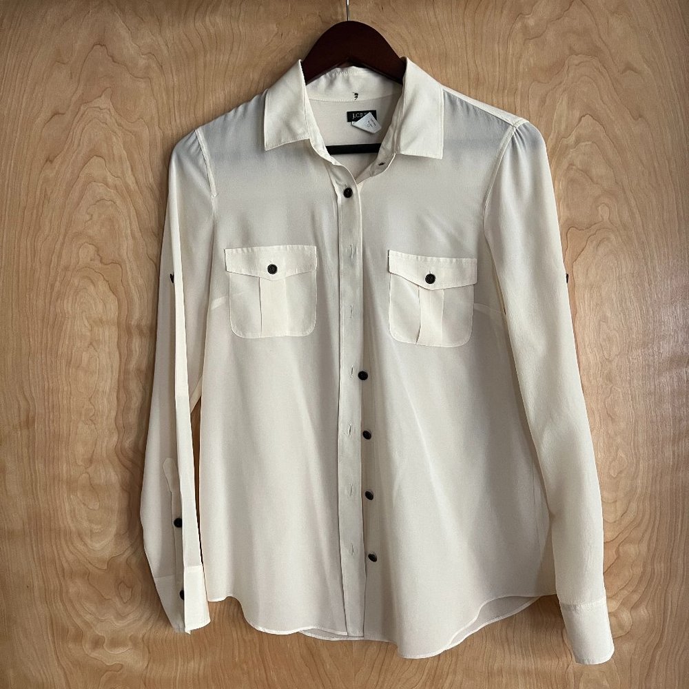100% Silk J. Crew Relaxed Button Down Shirt White/Cream XS